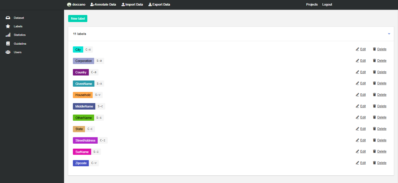 fig 3: create the labels. I defined these labels for my project